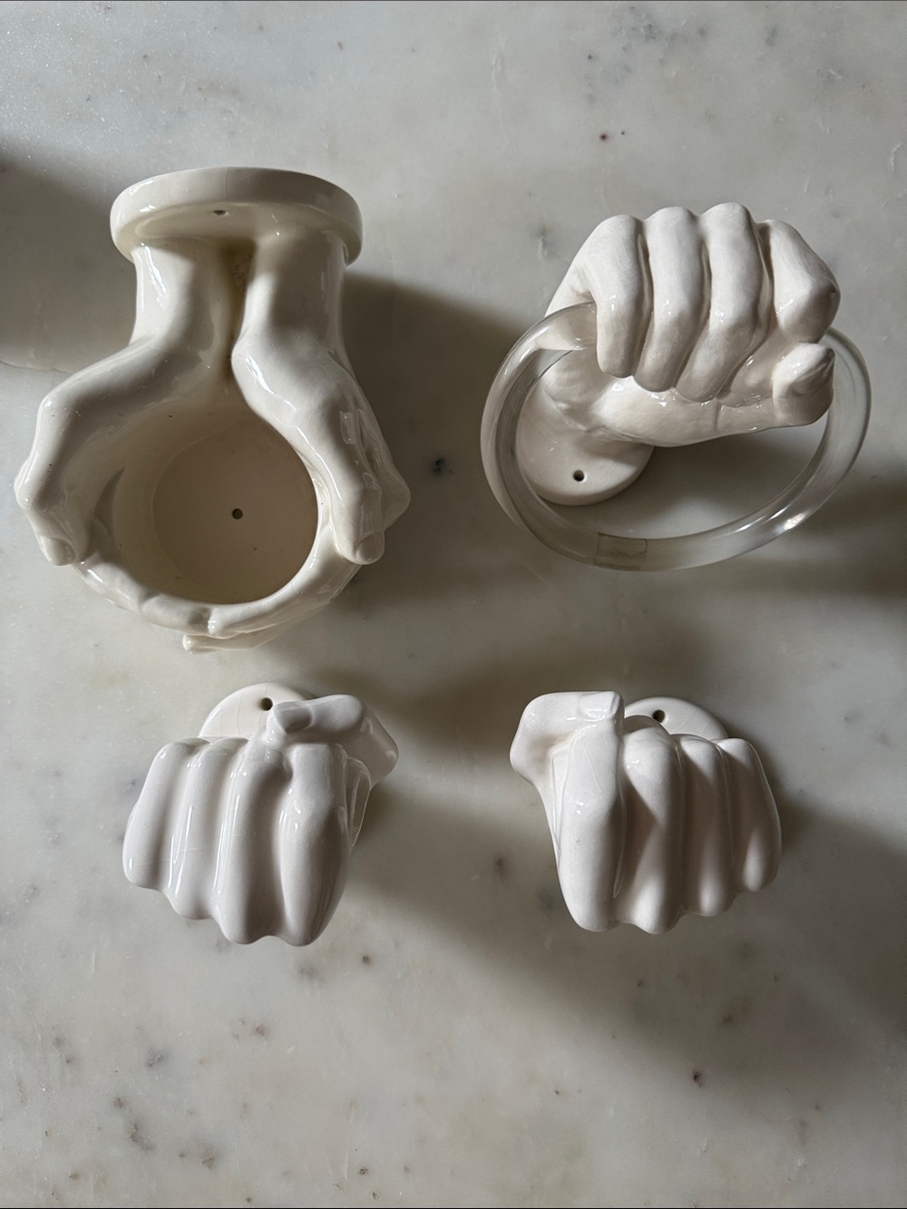 Iconic Nancy Funk Set Ceramic Hands Cup Holder, Towel Ring, Toilet/Towel Holder